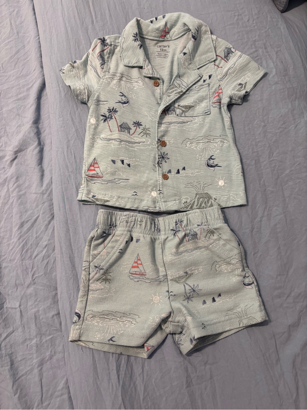 Nautical Short Set with Sailboat Print